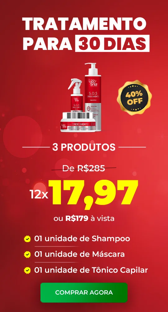 Kit de produtos capilares Lizz Ante S.O.S. Crescimento, composto por shampoo, tônico e máscara profissional para fortalecimento e crescimento saudável do cabelo.