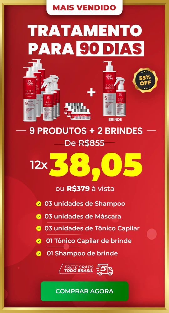 Kit de produtos capilares Lizz Ante S.O.S. Crescimento, composto por shampoo, tônico e máscara profissional para fortalecimento e crescimento saudável do cabelo.