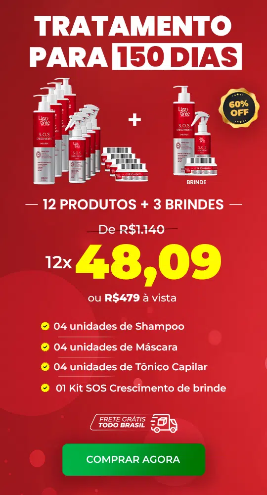 Kit de produtos capilares Lizz Ante S.O.S. Crescimento, composto por shampoo, tônico e máscara profissional para fortalecimento e crescimento saudável do cabelo.